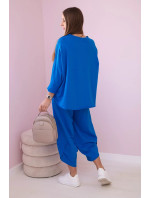 Bavlněná mikina kalhoty set chrpově modrá