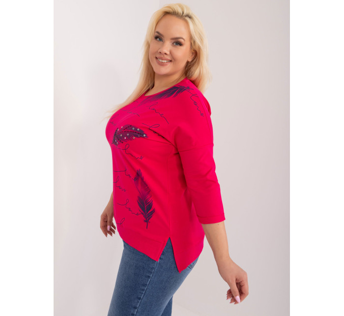 Fuchsiová dámská halenka plus size s nápisy