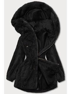 Černá kožešinová bunda s kapucí model 17650349 - S'WEST