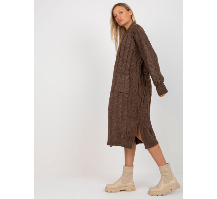 RUE PARIS hnědý maxi cardigan s kapsami