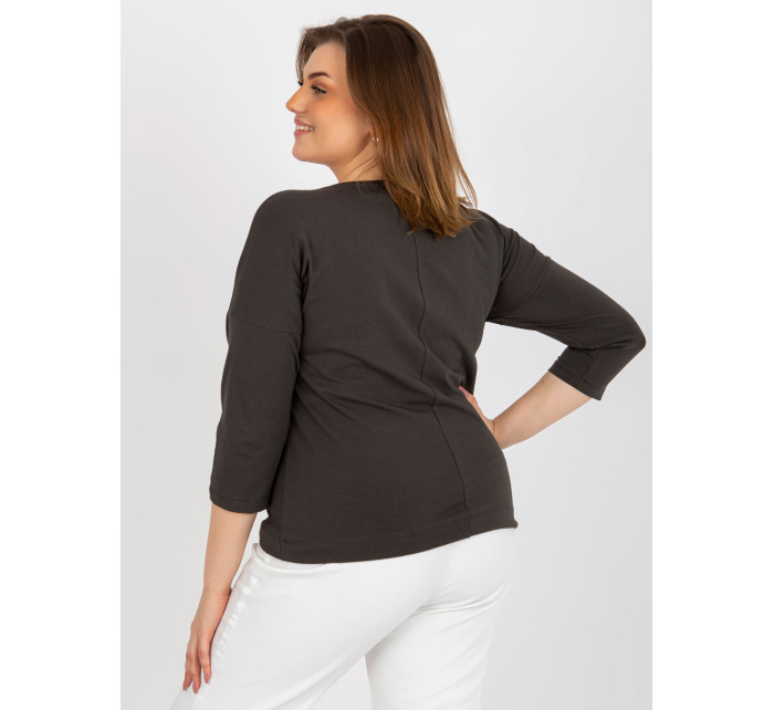 Dámská halenka plus size s 3/4 rukávy a potiskem - khaki