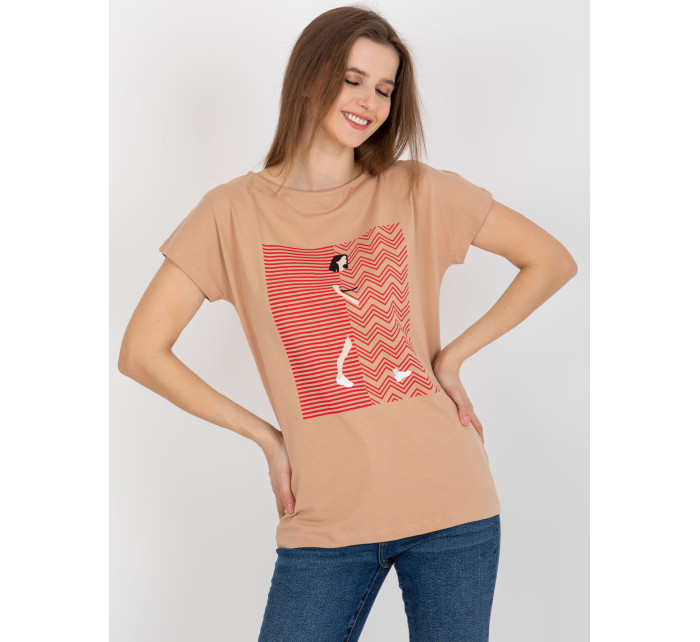 Camel dámské tričko s potiskem a kulatým výstřihem
