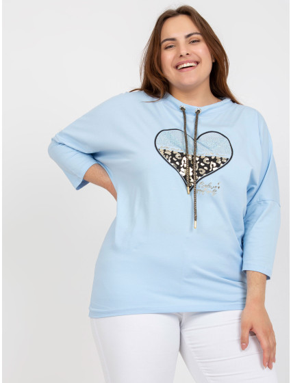 Světle modrá dámská halenka plus size s 3/4 rukávem