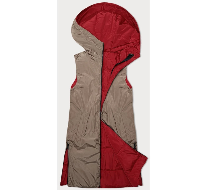 Červeno/béžová oboustranná dámská vesta s kapucí S'West (B8221-4)