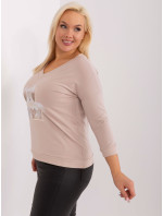 Béžová dámská halenka plus size s potiskem