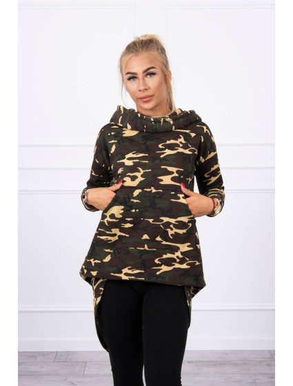 Mikina s dlouhým zadním dílem camo khaki+hnědá