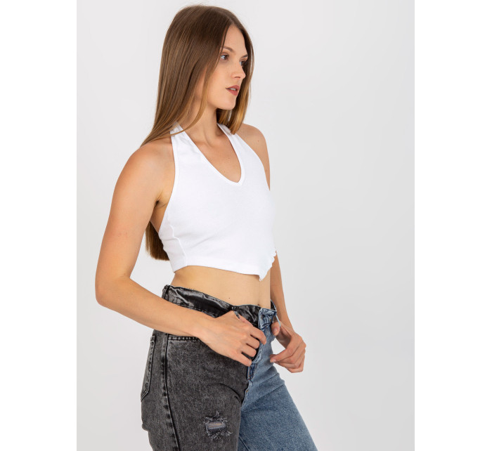 Bílý žebrovaný basic crop top RUE PARIS