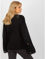 Černý dámský oversize svetr s dírami s vlnou