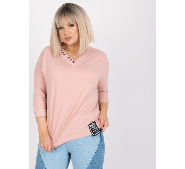 Prašně růžová halenka plus size velikosti s 3/4 rukávy