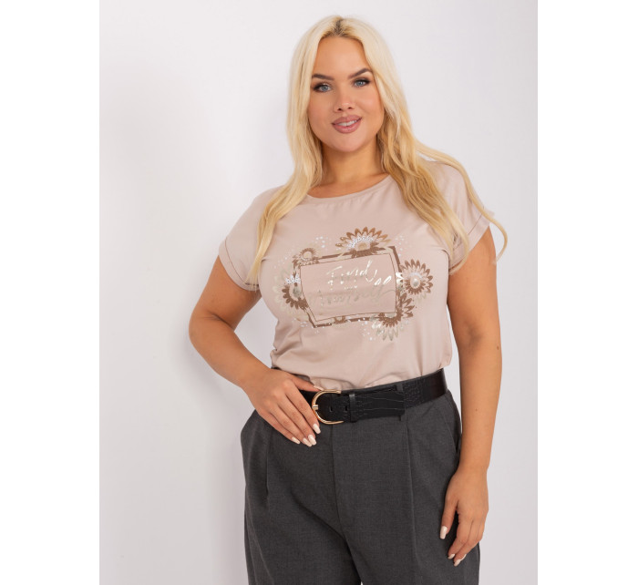 Béžová halenka plus size s květinovým potiskem