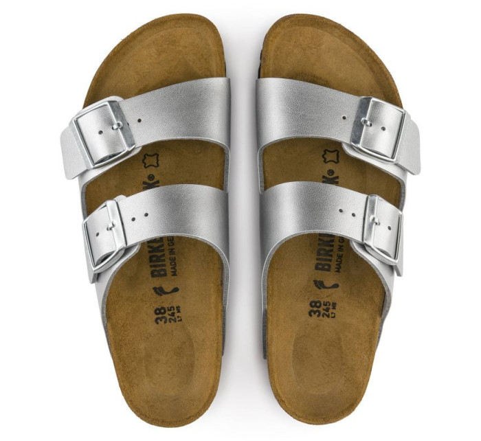 Dámské stříbrné žabky Birkenstock Arizona Birko-Flor Silver regular wide (1012282)