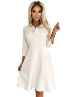 Béžové dámské rozšířené košilové šaty s páskem model 20215337 - numoco