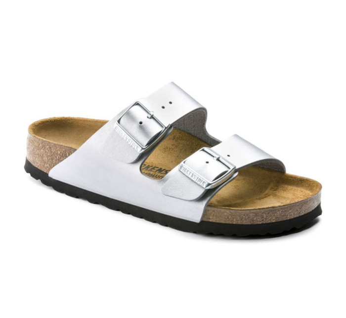 Dámské stříbrné žabky Birkenstock Arizona Birko-Flor Silver regular wide (1012282)