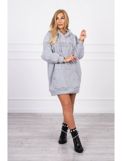 Zateplená mikina s model 18747360 nápisem oversize šedá - K-Fashion