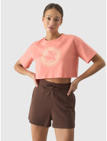 Dámské tričko crop top s potiskem 4F - lososové