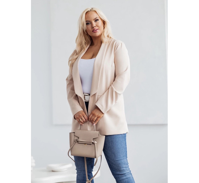 Klasické béžové dámské plus size sako model 19764308 - Moon