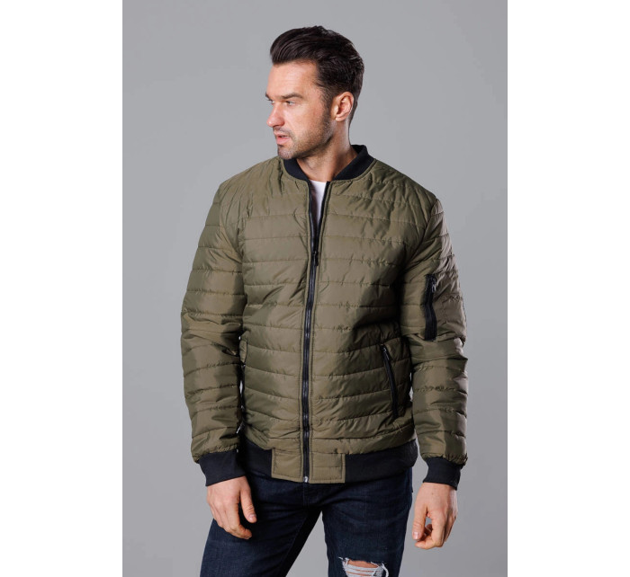 Prošívaná pánská bunda typu "bomber" v khaki barvě model 18344859 - J.STYLE