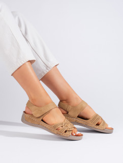 Luxusní dámské  sandály hnědé na klínku