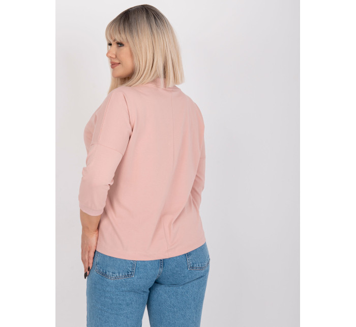 Prašně růžová halenka plus size velikosti s 3/4 rukávy