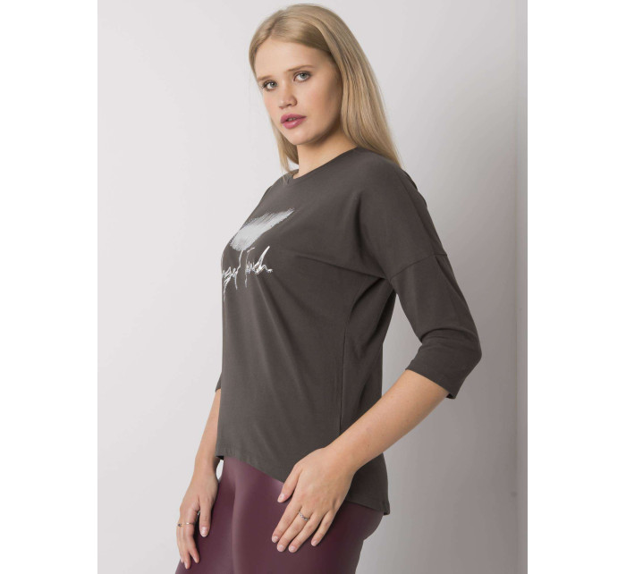 Tmavá khaki halenka plus size velikosti s potiskem Dahlea