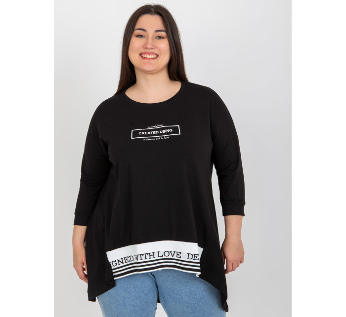 Černá tunika plus size s potiskem sloganu