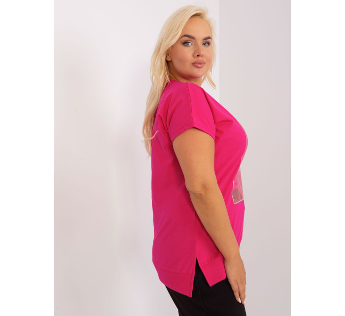 Fuchsiová dámská halenka plus size s potiskem