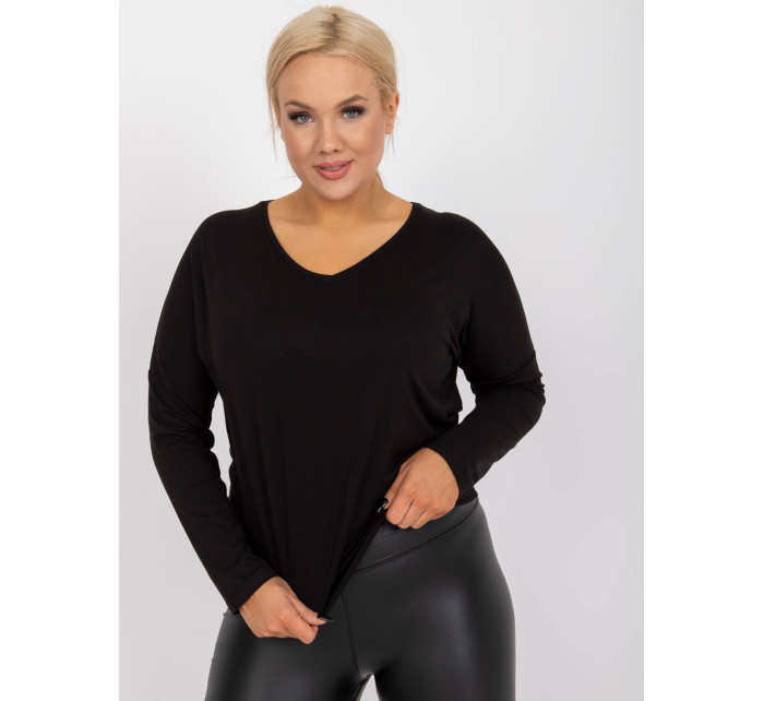 Černá hladká halenka plus size velikosti s dlouhým rukávem Elisa