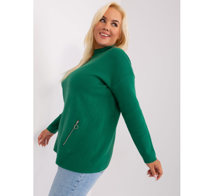 Tmavě zelený dámský svetr plus size velikosti se zipy