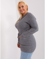 Tmavě šedý kardigan plus size s kapucí