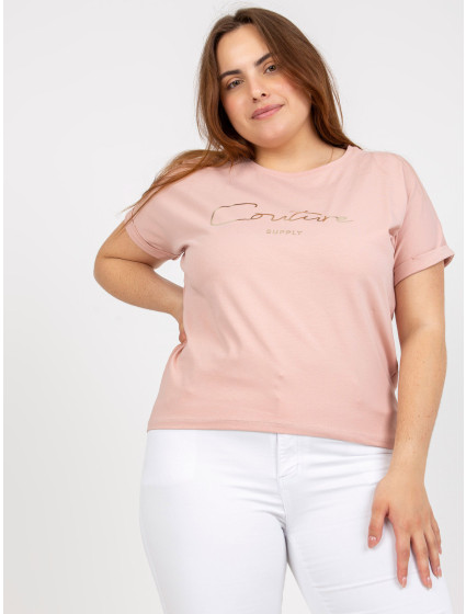 Prašně růžové dámské tričko plus size s nápisem