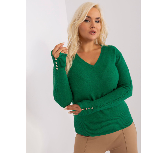 Tmavě zelený dámský svetr plus size velikosti s knoflíky