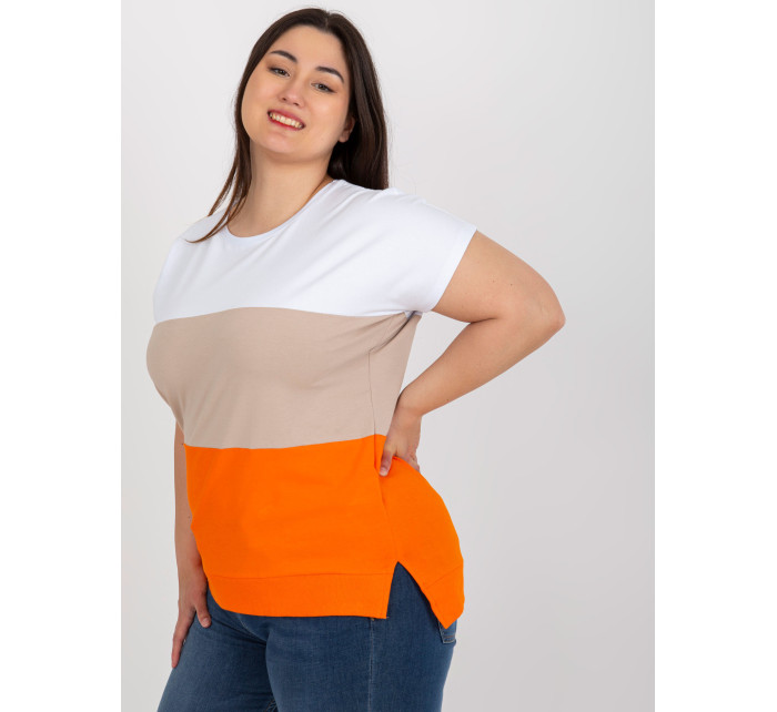 Bílo-oranžová proužkovaná blůza plus size velikosti