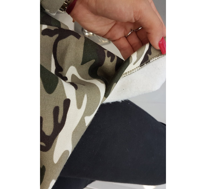 Mikina s dlouhým zadním dílem camo khaki+ecru