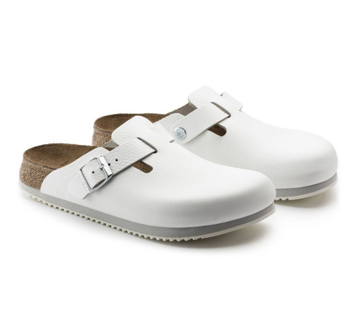 Pánské zdravotní žabky Birkenstock Boston Super Grip White z přírodní kůže regular wide (0060134)