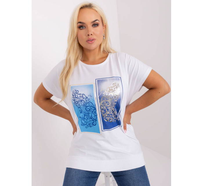 Bílá a tmavě modrá halenka plus size s potiskem