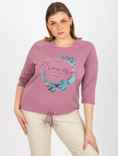 Dámské tričko plus size s 3/4 raglánovým rukávem - pudrová růžová