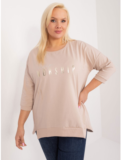 Béžová blůza plus size s nápisem