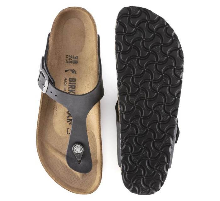 Dámské/pánské žabky Birkenstock Gizeh NU Oiled Black Regular z olejované kůže pro širokou nohu (0845251)