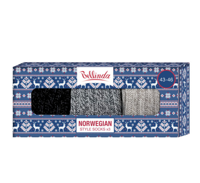 Dárková krabička zimních ponožek 3 páry NORWEGIAN STYLE SOCKS BOX - BELLINDA - světle modrá