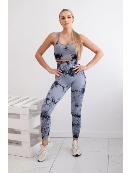 Dámský fitness set top + push up legíny -  šedá/černá