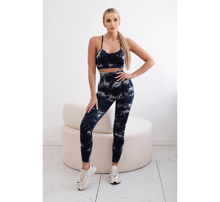 Fitness set top s nastavitelnými ramínky + push up legíny námořnická modř