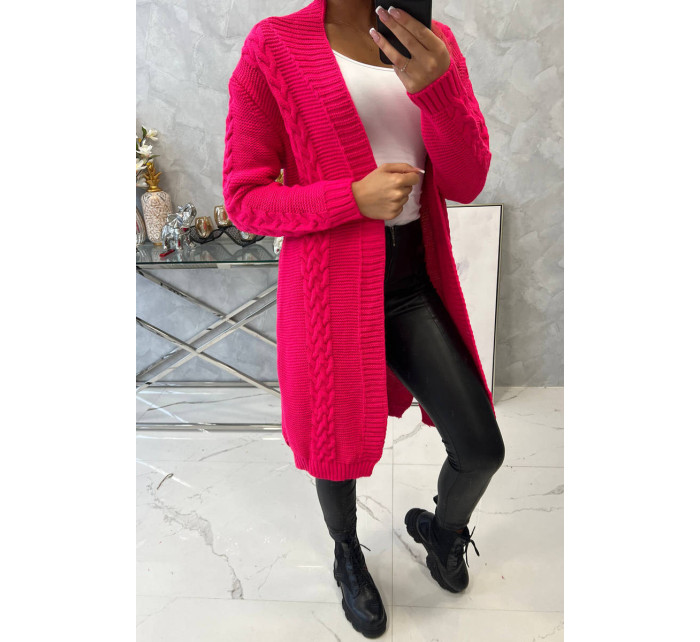 Svetr Cardigan kostkovaná model 18978879 růžová neonová - K-Fashion