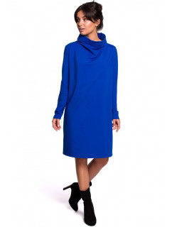B132 Šaty s vysokým límcem - královská modř
