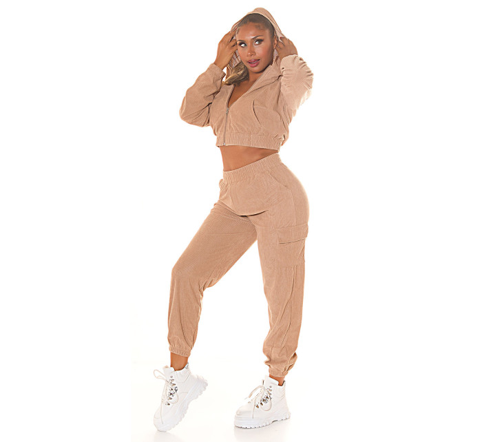 Sexy dvoudílná souprava s šňůrou - Jogger + Crop Hoodie-Jacket