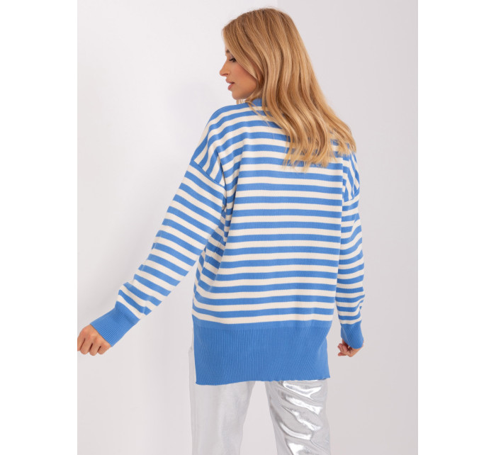 Modrý a ecru pruhovaný oversize pletený svetr