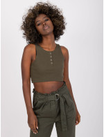 Tmavě khaki žebrovaný crop top Riley RUE PARIS