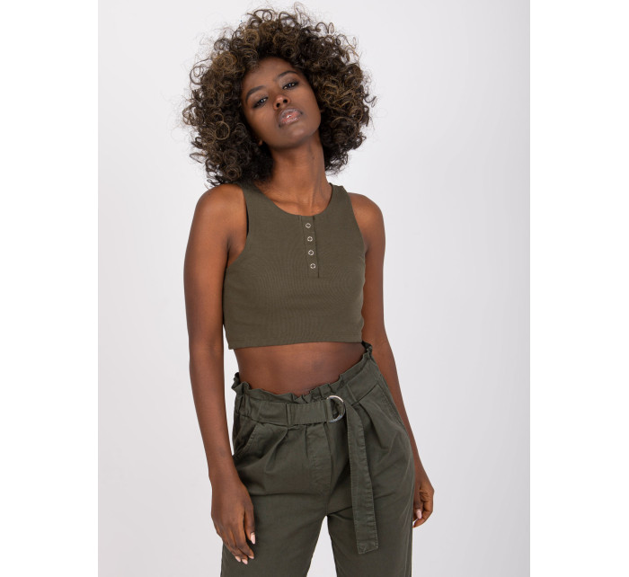 Tmavě khaki žebrovaný crop top Riley RUE PARIS