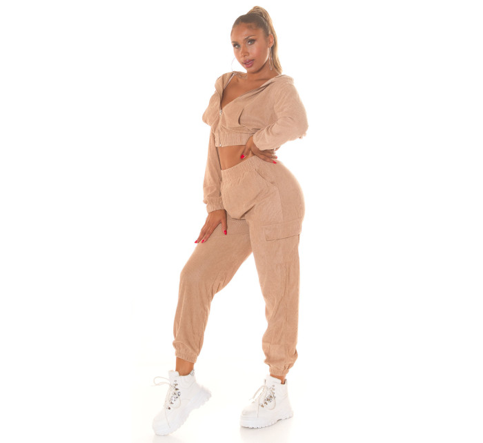 Sexy dvoudílná souprava s šňůrou - Jogger + Crop Hoodie-Jacket