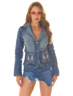 Sexy džínová bunda s třpytkami model 20116179 - Style fashion