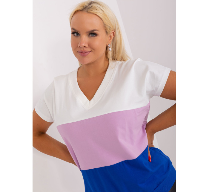 Ecru a kobaltově modrá pruhovaná halenka plus size